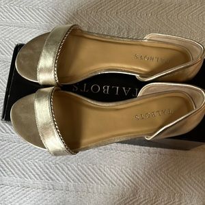 Talbots brushed gold Lamar D’Orsay sandals with 1/2 inch stacked heel.